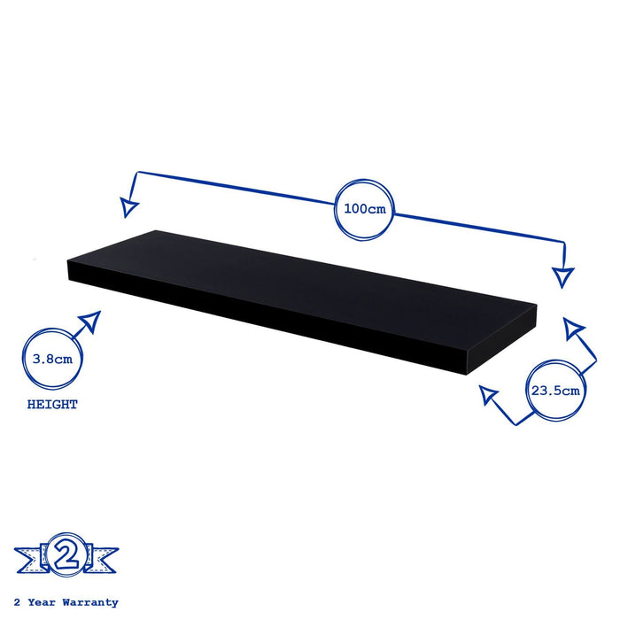 100cm Black Modern Floating Shelves - Pack of Three