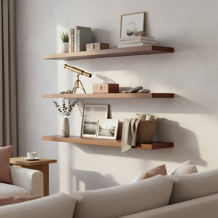 100cm Walnut Modern Floating Shelves - Pack of Two