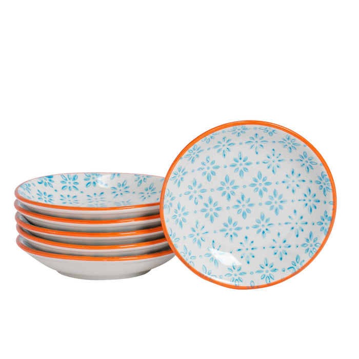 10cm Hand-Printed Blue Stoneware Sauce Dishes - Pack of Six