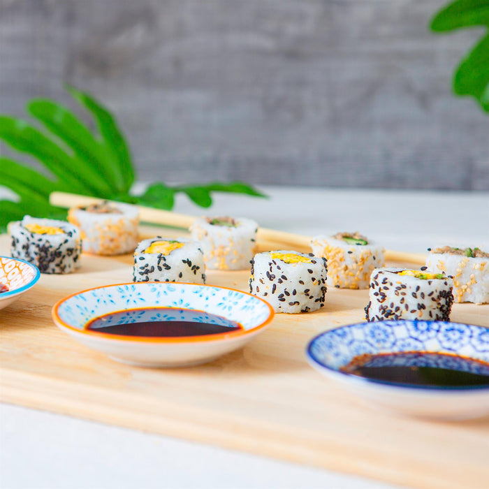 10cm Hand-Printed Blue Stoneware Sauce Dishes - Pack of Six