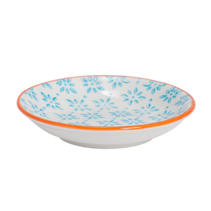 10cm Hand-Printed Blue Stoneware Sauce Dishes - Pack of Six