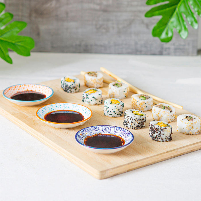 10cm Hand-Printed Navy Stoneware Sauce Dishes - Pack of Six