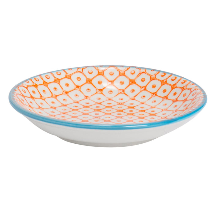 10cm Hand-Printed Orange Stoneware Sauce Dishes - Pack of Six
