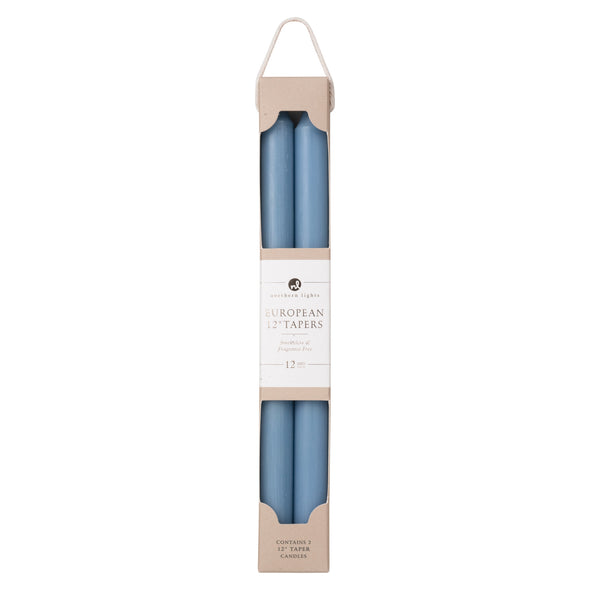 12" PRAIRIE BLUE TAPERS, 2 PK