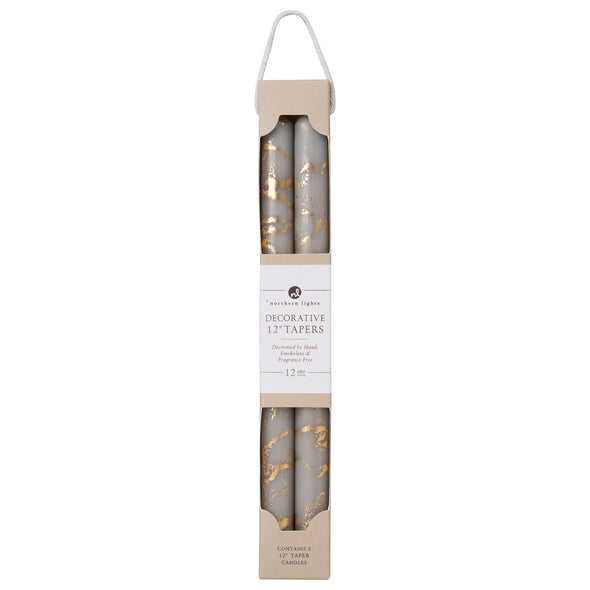 12" TAPERS GREY/GOLD, 2 PK