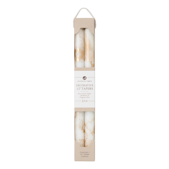 12" TAPERS WHITE/GOLD, 2 PK