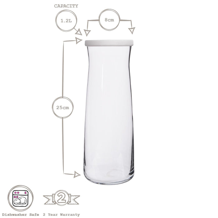 1.2L Vera Glass Carafe with White Lid
