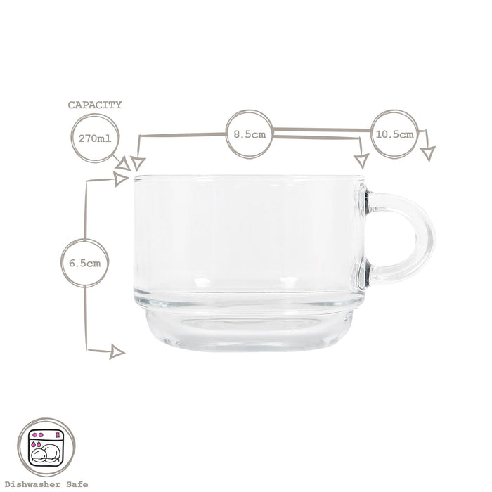12pc 270ml Cozy Stacking Glass Coffee Cups & Saucer Set