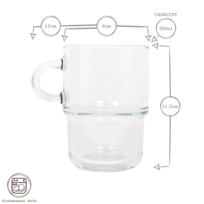 12pc 350ml Cozy Stacking Glass Coffee Cups & Saucers Set