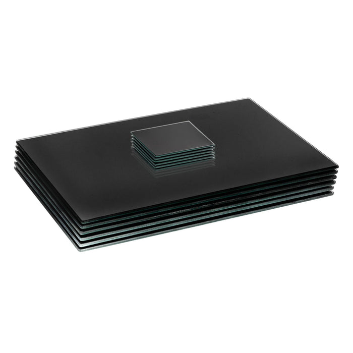 12pc 40cm x 30cm Black Glass Placemats & Coasters Set