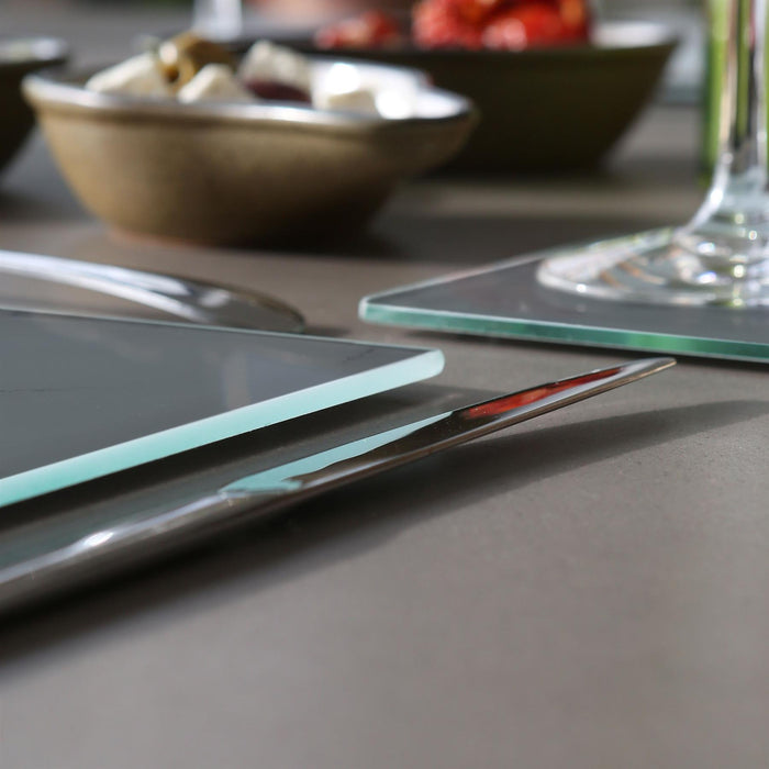 12pc 40cm x 30cm Grey Glass Placemats & Coasters Set