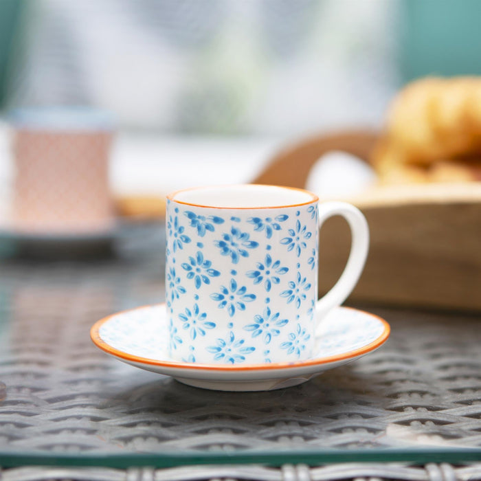 12pc 65ml Hand-Printed Stoneware Multicoloured Espresso Cup & Saucer Set
