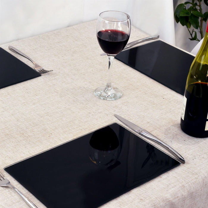 12pc Black Glass Placemats & Coasters Set