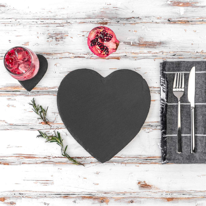 12pc Black Heart Slate Placemats & Coasters Set