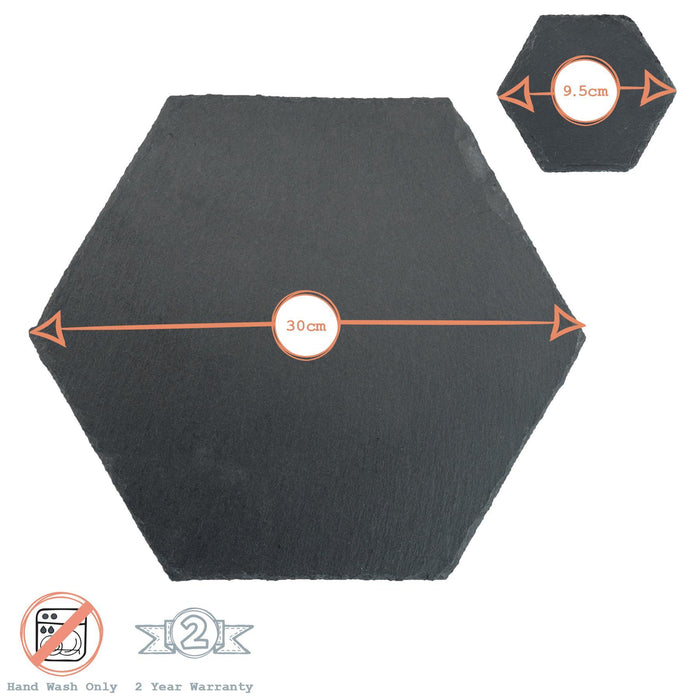 12pc Black Hexagon Slate Placemats & Coasters Set