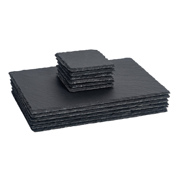 12pc Black Rectangle Slate Placemats & Coasters Set