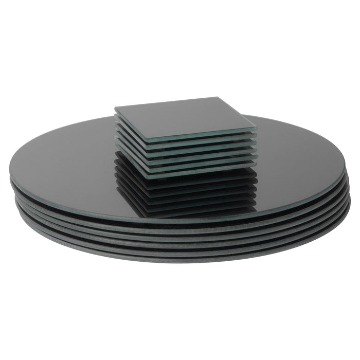 12pc Black Round Glass Placemats & Square Coasters Set