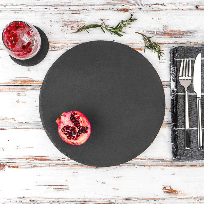 12pc Black Round Slate Placemats & Coasters Set