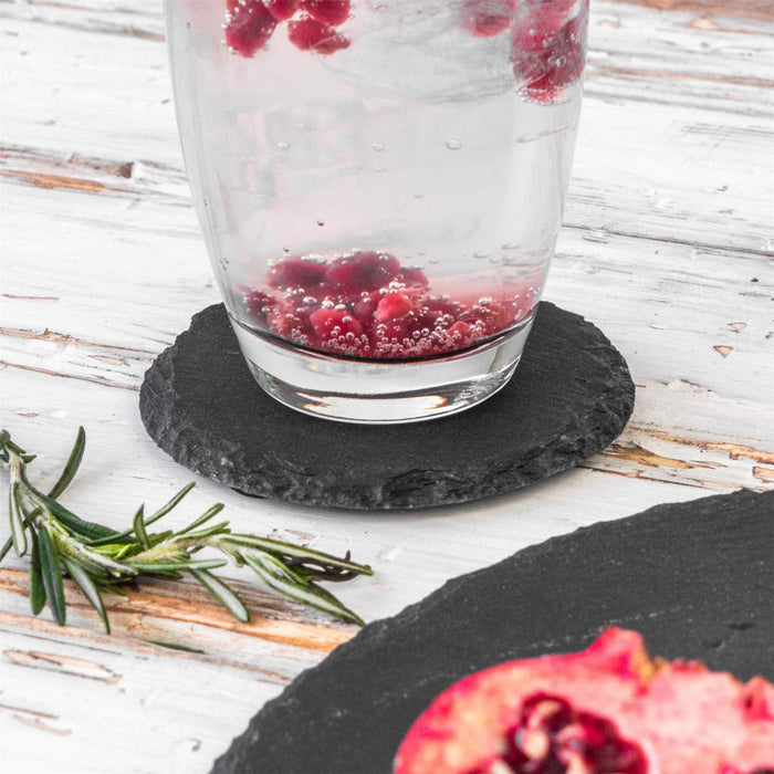 12pc Black Round Slate Placemats & Coasters Set