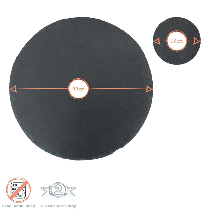 12pc Black Round Slate Placemats & Coasters Set