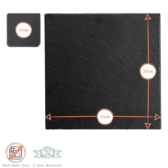 12pc Black Square Slate Placemats & Coasters Set