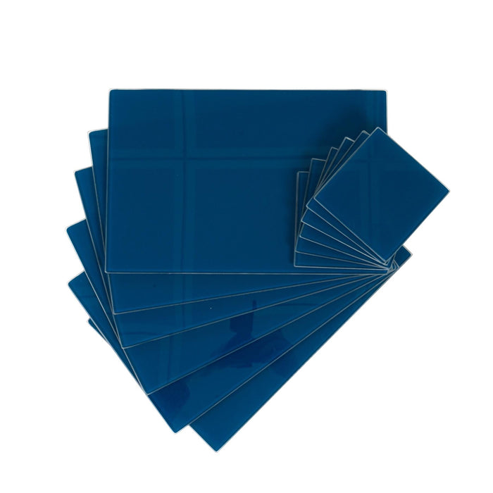12pc Blue Glass Placemats & Coasters Set