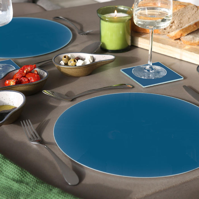 12pc Blue Round Glass Placemats & Square Coasters Set