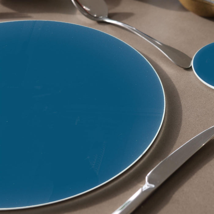 12pc Blue Round Glass Placemats & Square Coasters Set