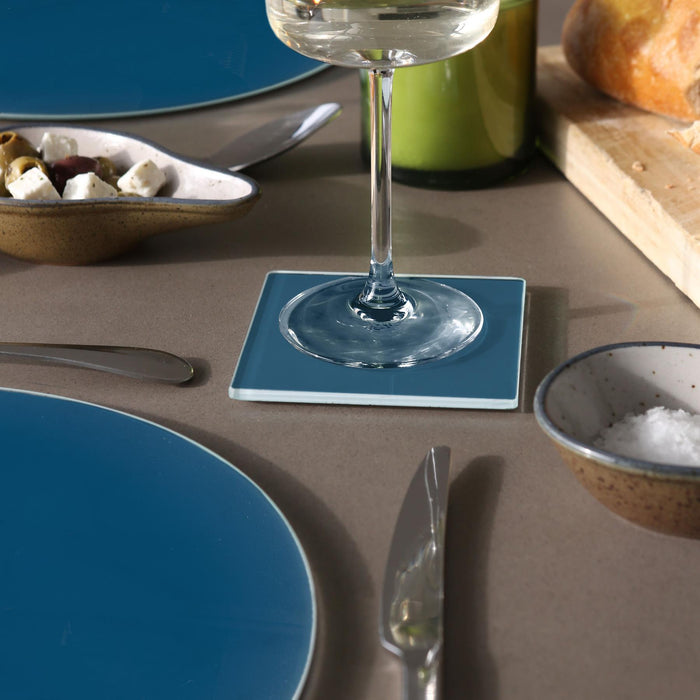 12pc Blue Round Glass Placemats & Square Coasters Set