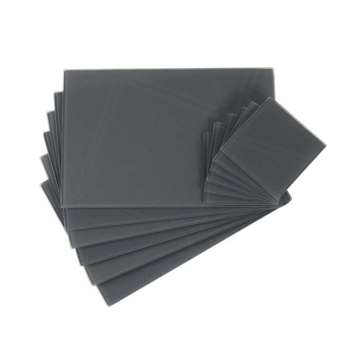 12pc Grey Glass Placemats & Coasters Set
