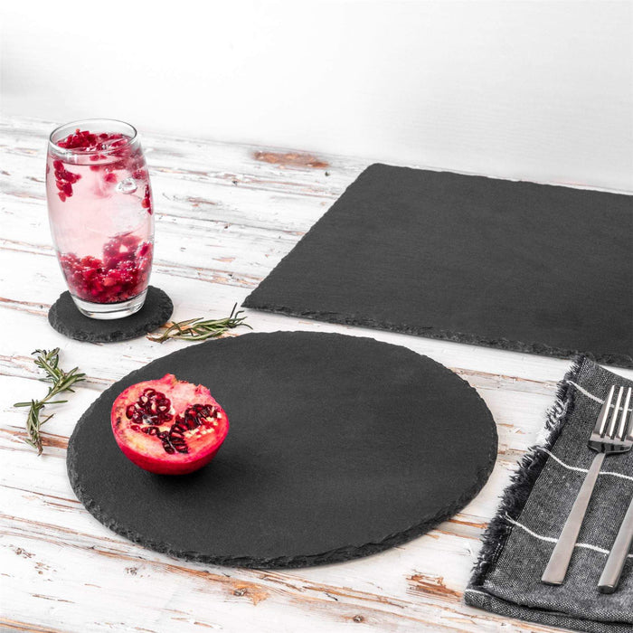 13pc Black Round Slate Placemats Set