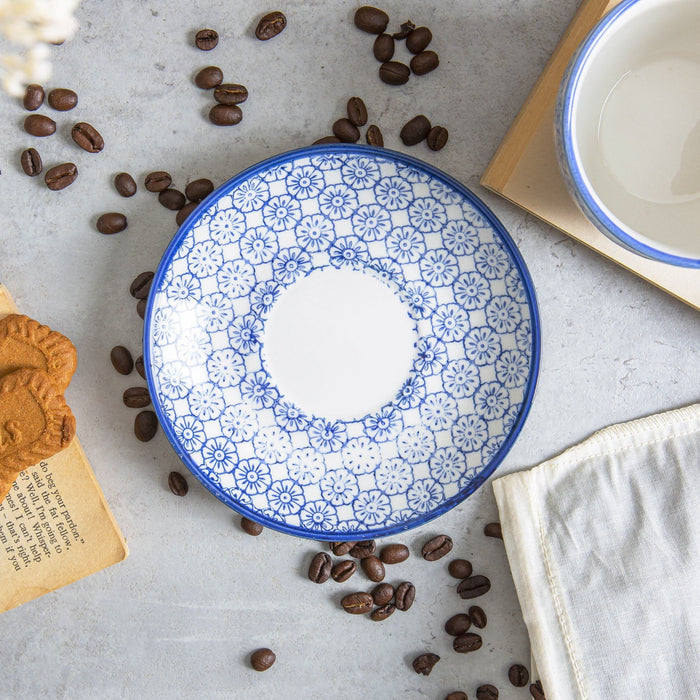 14.5cm Navy Hand Printed Stoneware Cappuccino Saucers - Pack of Six