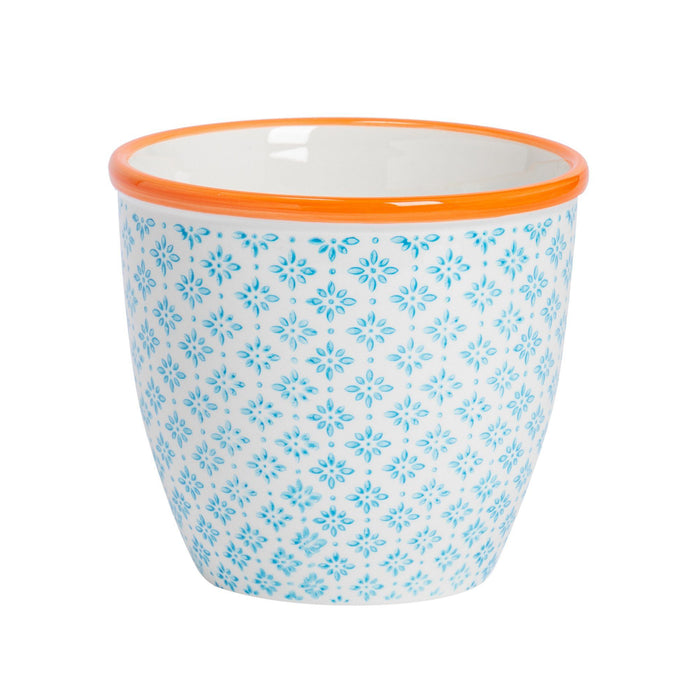 14cm Hand Printed Light Blue Stoneware Plant Pot
