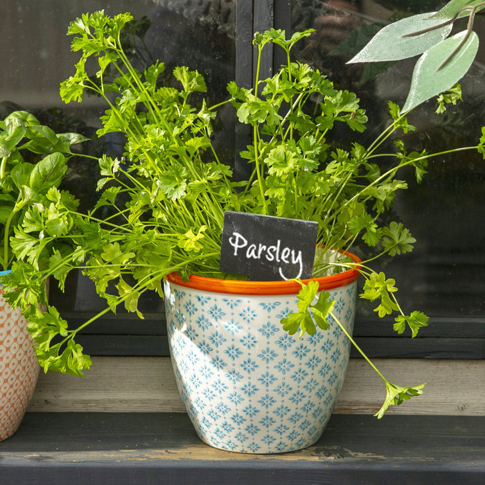 14cm Hand Printed Light Blue Stoneware Plant Pot