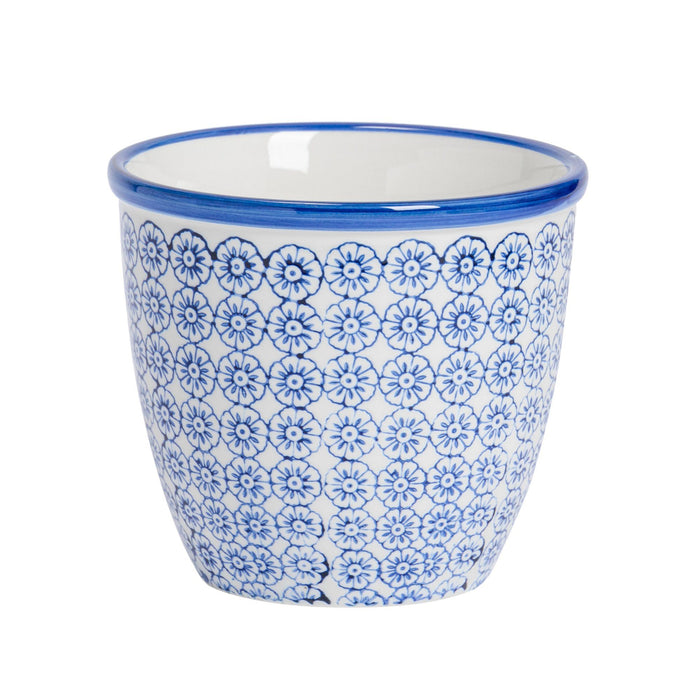 14cm Hand Printed Navy Stoneware Plant Pot