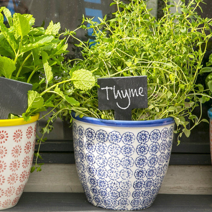 14cm Hand Printed Navy Stoneware Plant Pot