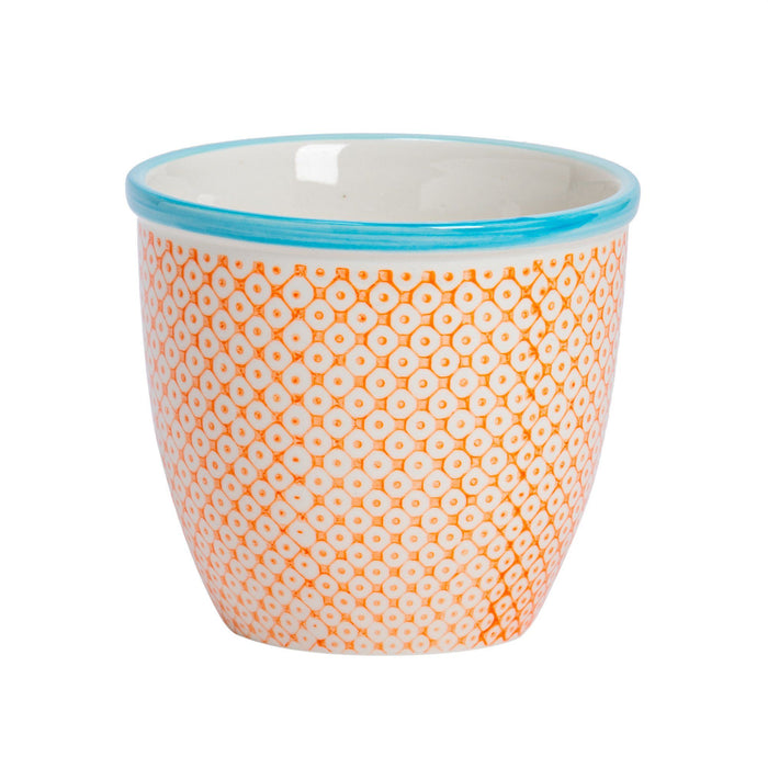 14cm Hand Printed Orange Stoneware Plant Pot