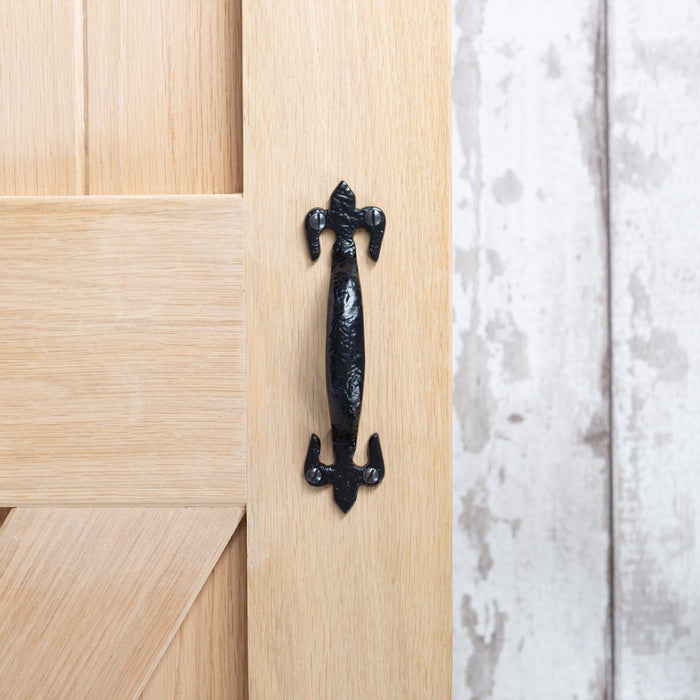 150mm Black Rustic Fleur De Lis Door Handle