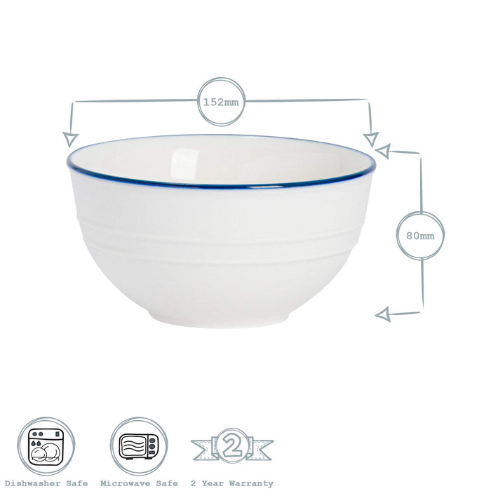 15cm Farmhouse White Porcelain Cereal Bowls - Pack of Six