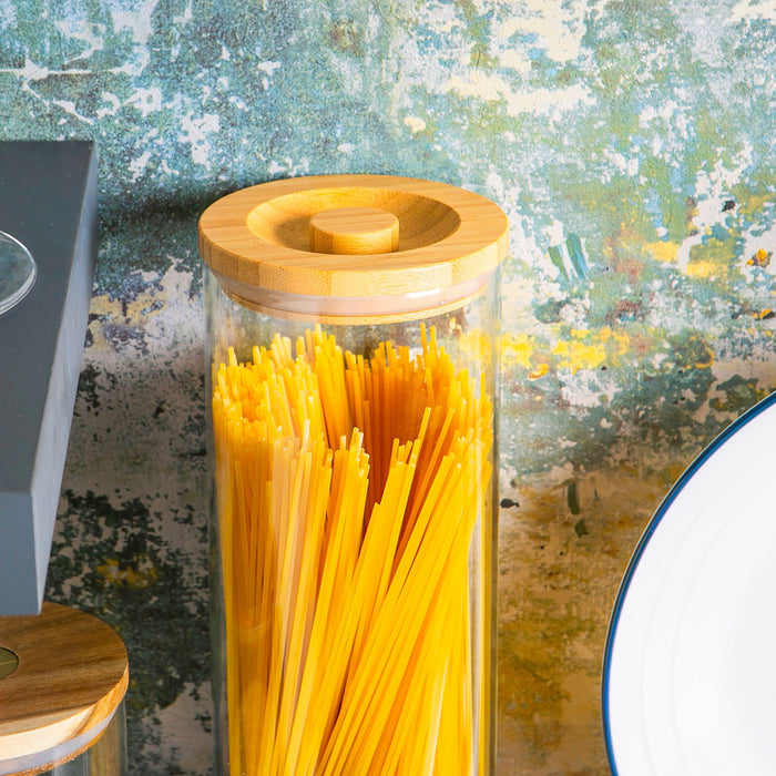 1.5L Scandi Storage Jar with Carved Wooden Lid