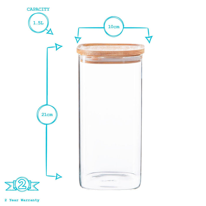 1.5L Square Glass Storage Jar with Wooden Lid