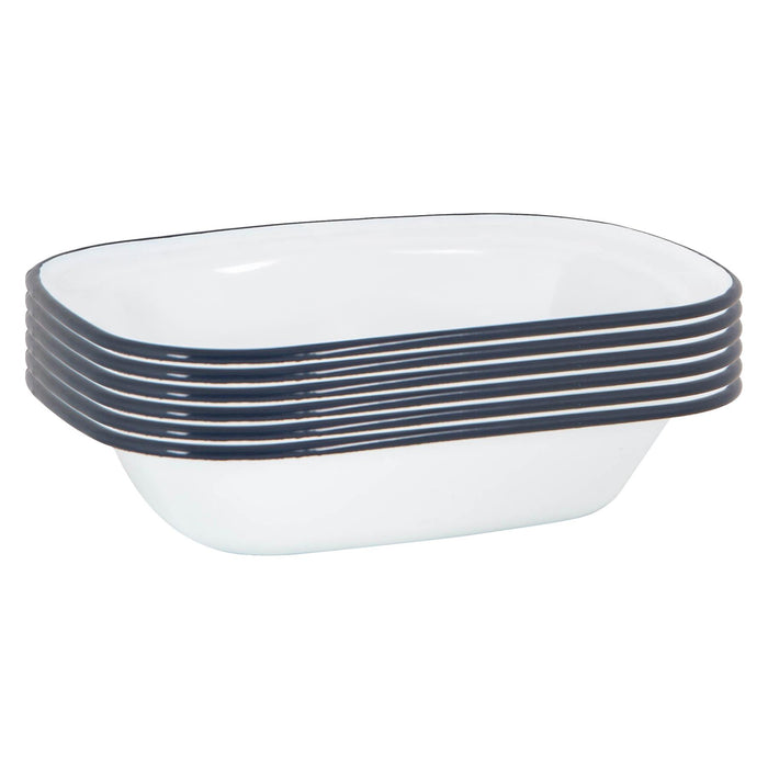 16 x 23cm White Enamel Pie Dishes - Navy - Pack of 6