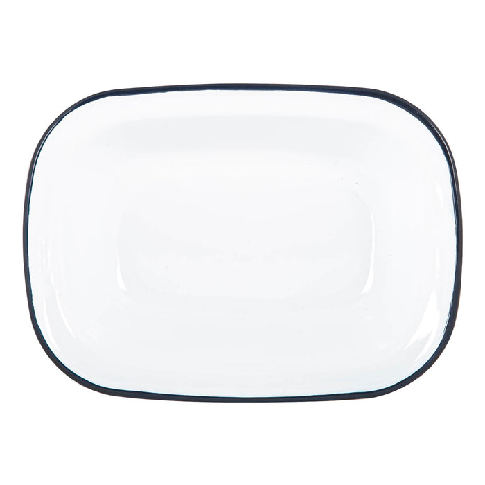 16 x 12cm White Enamel Pie Dishes - Navy - Pack of 6