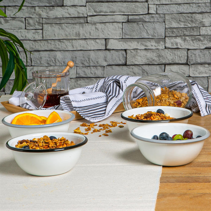 16cm White Enamel Bowls - Pack of Four