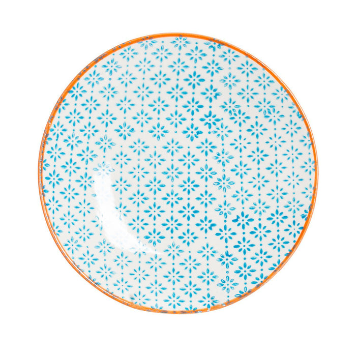 18cm Hand Printed Blue Stoneware Side Plates - Pack of Six