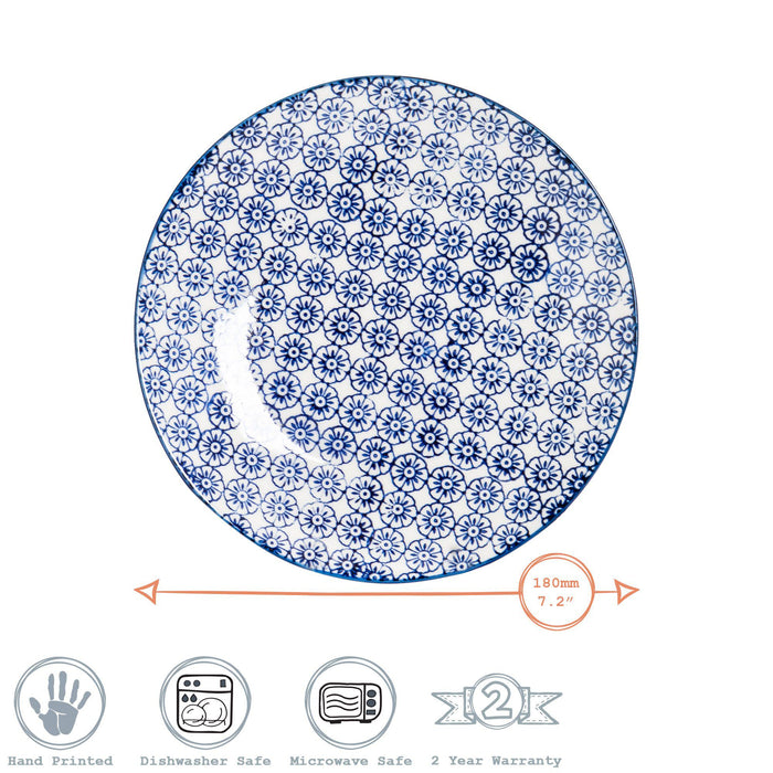 18cm Hand Printed Navy Stoneware Side Plates - Pack of Six