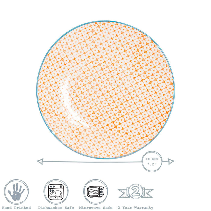 18cm Hand Printed Orange Stoneware Side Plates - Pack of Six