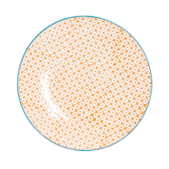 18cm Hand Printed Orange Stoneware Side Plates - Pack of Six