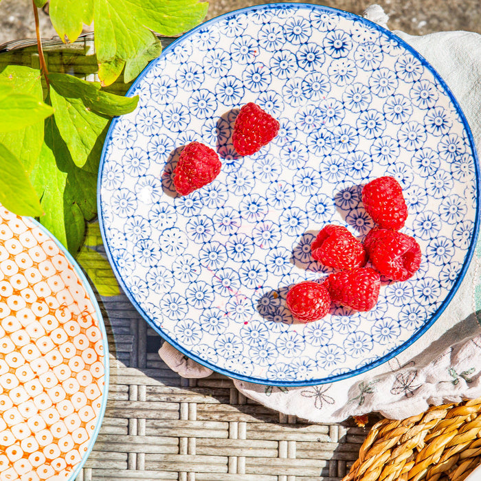 18cm Hand Printed Six-coloured Stoneware Side Plates - Pack of Six