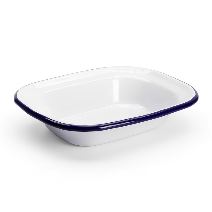 White Enamel Pie Dish - 18 x 13.5cm - Blue